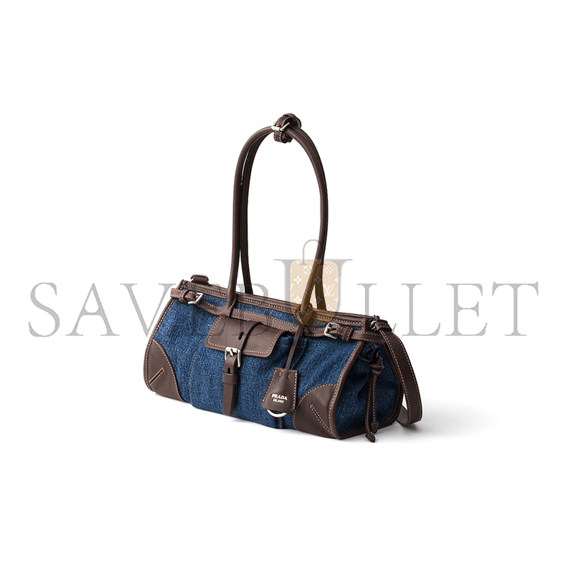 PRADA BONNIE MEDIUM DENIM AND LEATHER HANDBAG 1BA426 (32*15.5*12cm)